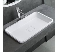 Mai & Mai Vasque à Encastrer Blanc Mat Rectangulaire 53cm Lavabo Salle de Bain Évier Lave Mains avec Cache Bonde Col104