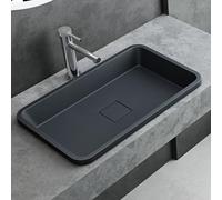 Mai & Mai Vasque à Encastrer Gris Noir Mat Rectangulaire 53cm Lavabo Salle de Bain Évier Lave Mains avec Cache Bonde Col104