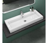 Mai & Mai Vasque à poser lavabo suspendu blanc 100cm résine rectangulaire avec perçage pour robinet lave mains avec trop-plein Col818 100x48x10cm