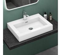 Mai & Mai Vasque à poser lavabo suspendu blanc 60cm résine rectangulaire avec perçage pour robinet lave mains avec trop-plein Col818 60x48x10cm
