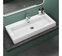 Mai & Mai Vasque à poser lavabo suspendu blanc 90cm résine rectangulaire lave mains avec trop-plein Col818 90x48x10cm
