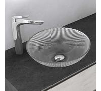 Mai & Mai Lavabo à Poser en Verre Lave-Mains Vasque Ovale à Poser Lavabo Transparent pour Salle de Bain WC d'Invités 40x40x12 cm Min06