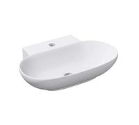 Mai & Mai Vasque Ovale à Poser 56x39,5x12,5cm Blanc sans Trop-Plein | Vasque Lavabo, avec Perçage de Robinet, Céramique, pour Salle de Bains Moderne, BR899