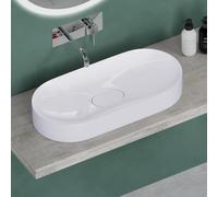 Mai & Mai Vasque Ovale à Poser 71x35,5x10cm Blanc sans Trop-Plein | Vasque Lavabo, Nano-Revêtement, Solid Surface Durable, pour Salle de Bains Moderne, Colossum826