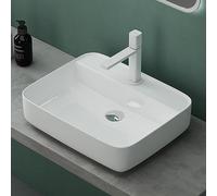 Mai & Mai Vasque Rectangulaire à Poser 50x40x13,5cm Blanc | Lave Mains, avec Perçage de Robinet, Céramique, pour WC d'Invités ou Petite Salle de Bains, BR107