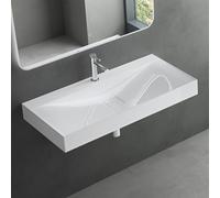 Mai & Mai Vasque Rectangulaire Posée Suspendue 100x48x10cm sans Trop-Plein | Vasque Lavabo, Perçage Robinet, Cache-Bonde Inclus, Surface Lisse, et Facile à Nettoyer, Colossum810-1000