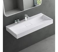 Mai & Mai Vasque Rectangulaire Posée Suspendue 120x46x11cm sans Trop-Plein | Vasque Lavabo, Perçage Robinet, Solid Surface, pour Grande Salle de Bains, Colossum19-1200