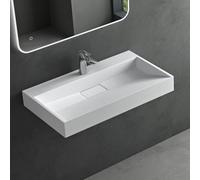 Mai & Mai Lavabo suspendu blanc mat 70x46x11cm vasque à poser rectangulaire avec perçage pour robinet et cache bonde Col19