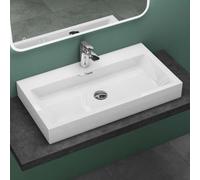 Mai & Mai Lavabo Suspendu Blanc Vasque à Poser 76,5cm Lave Mains Rectangulaire avec Tropl Plein Col06 76,5x42x10cm