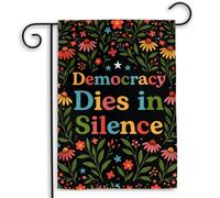 MAIANEY Drapeau de jardin Democracy Dies in Silence (30,5 x 45,7 cm) - Bannière florale d'extérieur - Message civique attentionné - Décoration de pelouse colorée pour la maison et le jardin, double