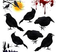 MaibaoteMbt Corbeau d'halloween Décoration, Corbeau Prop Décorations, Corbeau À Plumes Noires, Décoration Corbeau Noir, Corbeau Artificiel Réaliste pour Horreur Déco d'halloween (6pcs)