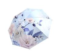 Maibar Parapluie Pliants UPF 50 Fleurs Roses 3D Pattern Ombrelle UV Protection SPF 50 Compact Parapluie pour les Femmes (Bleu clair, Bouton d'ouverture automatique)