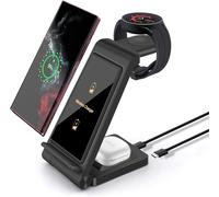 Maichaleureuse Chargeur À Induction 3 En 1, Chargeur Sans Fil 15w Rapide Pliable Station De Charge Pour Samsung Galaxy S23/S22/S21/S20 Ultra/S10/S9 Plus, Galaxy Watch5/4/3, Active 2/1, Galaxy Buds