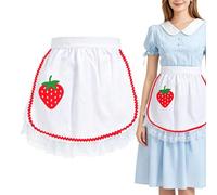 Maid Apron - Strawberry Print Half Waist Apron with Lace Ruffle