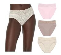 Maidenform Hi-Leg, Stretch Lace Underwear for Women, 3-Pack sous-vêtement de Style Bikini, Chaussons Ballerines/Rose poudré/Beige Bisque Dentelle, M (Lot de 3) Femme