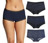 Maidenform Lot de 3 Culottes en Microfibre avec Dentelle pour Femme, Bleu Marine/Dentelle Noire Marine/étoile Brillante, Medium