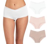 Maidenform Lot de 3 Culottes Modernes en Microfibre à Couverture complète Courte pour garçon, Blanc/Sandshell/Evening Blush, Femme