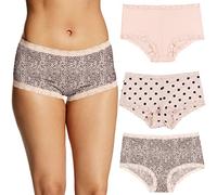 Maidenform Lot de 3 Culottes en Microfibre avec Dentelle Courte pour garçon, Sandshell, Pois Modernes, imprimé léopard, XL Femme