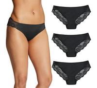 Maidenform Culottes Dos en Dentelle pour Femme sous-vêtement de Style Bikini, Noir-Lot de 3, XXL