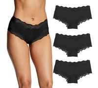 Maidenform Lot de 3 sous-vêtements, Coupe Coquine, Dentelle ondulée, Hipster Hispter, Noir/Noir Femme