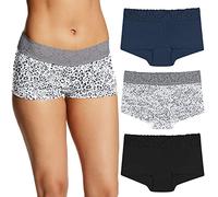 Maidenform Underwear, Stretch Cotton Boyshort Panties for Women, Assorted, 3-Pack Culotte Courte pour garçon, Bleu Marine/Gris/Noir, M (Lot de 3) Femme