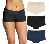 Maidenform Underwear, Stretch Cotton Boyshort Panties for Women, Assorted, 3-Pack Culotte Courte pour garçon, Latte Lift/Noir/Bleu Marine, M (Lot de 3) Femme