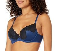Maidenform Women's Comfort Devotion Wireless Lace, Soft Microfiber Natural Lift, Comfortable Bra, Navy Eclipse/Black, 36C