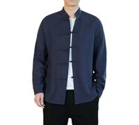 MAIFURUN Costume traditionnel chinois Hanfu Kimono Chemise Couleur unie Cardigan pour homme Col Cheongsam Veste décontractée Bouton rétro