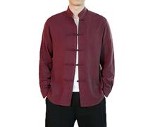 MAIFURUN Costume traditionnel chinois Hanfu Kimono Chemise Couleur unie Cardigan pour homme Col Cheongsam Veste décontractée Bouton rétro