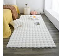 MAIFURUN Tapis De Fleurs À Bulles À La Mode, Tapis De Salon en Velours À Bulles, Couverture Confortable en Peluche, Coussin De Chevet De Canapé, Tapis Lavables,White- 90x180CM