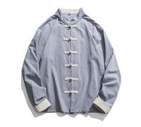 MAIFURUN Veste pour homme traditionnel chinois vêtements en lin Hanfu haut à manches longues Tang costume Kung Fu chemise cardigan manteau M-5XL, gris, L 57-63KG