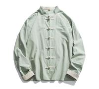 MAIFURUN Veste pour homme traditionnel chinois vêtements en lin Hanfu haut à manches longues Tang costume Kung Fu chemise cardigan manteau M-5XL, vert clair, L 57-63KG