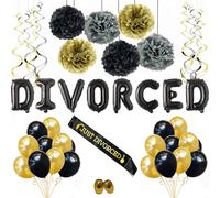 MAIGO Décorations de fête de divorce - Pack de fête « Happily Divorced Finally Free » (noir)