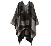 Maigridy Châle géométrique ethnique kimono capes poncho châle pour voyage, vacances, photo écharpe réversible, Noir , Taille unique