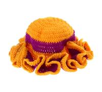 Maigridy Chapeau bob tricoté fait à la main pour femme, tissage à bord volanté pour adultes, adolescents, cyclisme, pêcheur pour femmes pour temps froid pour la mode, Jaune/violet/rayures, Taille