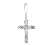 Maigridy Porte-clés croix en coton tressé - Symbole religieux pour clés - Accessoires de voiture - Décoration douce - Fait à la main, W Pendentif Croix Gris, taille unique