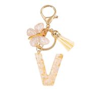 Maigridy Porte-clés élégant en forme de lettre avec pampilles papillon en métal antirouille mélange de résine pratique à transporter essentiel tendance pour un usage quotidien, V, taille unique