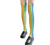 Maigridy Style japonais bas de cuisse hauts arc-en-ciel rayé multicolore imprimé au-dessus du genou chaussettes longues pour dames à la mode chaussettes longues multicolores longues tube chaussettes