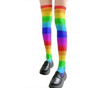 Maigridy Style japonais bas de cuisse hauts arc-en-ciel rayé multicolore imprimé au-dessus du genou chaussettes longues pour dames à la mode chaussettes longues multicolores longues tube chaussettes