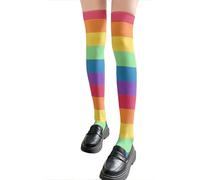 Maigridy Style japonais bas de cuisse hauts arc-en-ciel rayé multicolore imprimé au-dessus du genou chaussettes longues pour dames à la mode chaussettes longues multicolores longues tube chaussettes