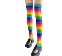 Maigridy Style japonais bas de cuisse hauts arc-en-ciel rayé multicolore imprimé au-dessus du genou chaussettes longues pour dames à la mode chaussettes longues multicolores longues tube chaussettes