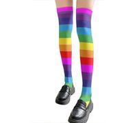 Maigridy Style japonais bas de cuisse hauts arc-en-ciel rayé multicolore imprimé au-dessus du genou chaussettes longues pour dames à la mode chaussettes longues multicolores longues tube chaussettes
