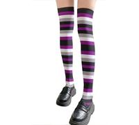 Maigridy Style japonais bas de cuisse hauts arc-en-ciel rayé multicolore imprimé au-dessus du genou chaussettes longues pour dames à la mode chaussettes longues multicolores longues tube chaussettes