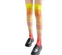 Maigridy Style japonais bas de cuisse hauts arc-en-ciel rayé multicolore imprimé au-dessus du genou chaussettes longues pour dames à la mode chaussettes longues multicolores longues tube chaussettes