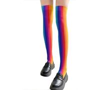 Maigridy Style japonais bas de cuisse hauts arc-en-ciel rayé multicolore imprimé au-dessus du genou chaussettes longues pour dames à la mode chaussettes longues multicolores longues tube chaussettes