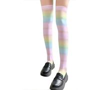 Maigridy Style japonais bas de cuisse hauts arc-en-ciel rayé multicolore imprimé au-dessus du genou chaussettes longues pour dames à la mode chaussettes longues multicolores longues tube chaussettes