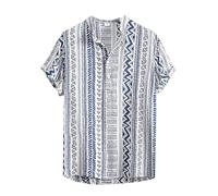 MAIISO Chemise Vintage pour Homme Chemises à Manches Courtes de Style Ethnique Africain T Shirt à la Mode imprimé de Motifs Traditionnels Summer Regular Button Casual Beach Blouse Top