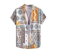 MAIISO Chemise Vintage pour Homme Chemises à Manches Courtes de Style Ethnique Africain T Shirt à la Mode imprimé de Motifs Traditionnels Summer Regular Button Casual Beach Blouse Top