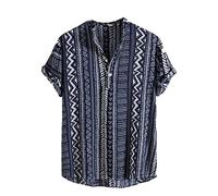 MAIISO Chemise Vintage pour Homme Chemises à Manches Courtes de Style Ethnique Africain T Shirt à la Mode imprimé de Motifs Traditionnels Summer Regular Button Casual Beach Blouse Top