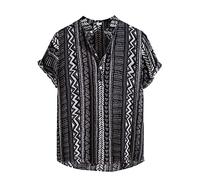 MAIISO Chemise Vintage pour Homme Chemises à Manches Courtes de Style Ethnique Africain T Shirt à la Mode imprimé de Motifs Traditionnels Summer Regular Button Casual Beach Blouse Top